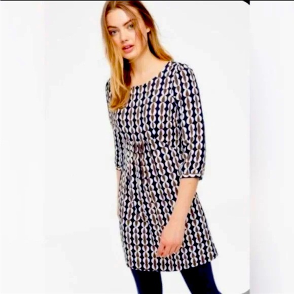 Boden Easy Scoop Neck Geometric Print Dress Size 4L - Picture 1 of 7